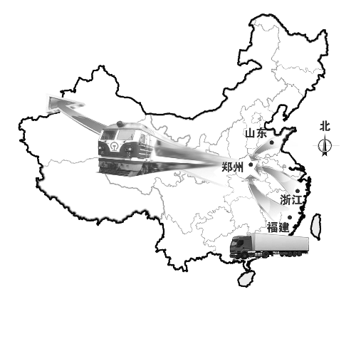 　未來(lái)將有更多沿海城市的貨物集中到鄭州，然后搭乘鄭歐班列出口歐洲。扈森 制圖