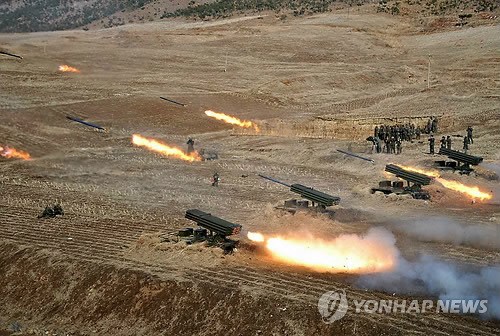 資料圖:朝鮮炮擊訓練場景