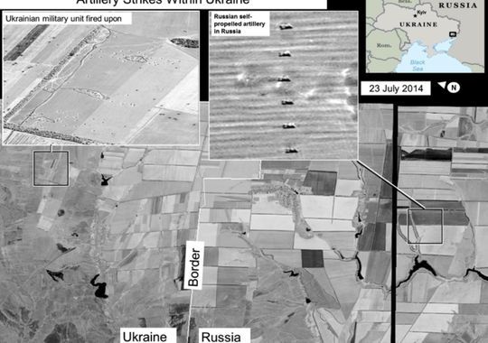 　美國公布衛(wèi)星照片，顯示俄軍方開炮支持烏克蘭民間武裝。