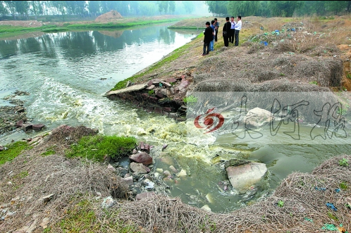 馬頭崗污水處理廠一處溢流口排放污水，異味明顯。