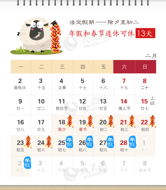 2015春節(jié)最實惠休假攻略 年假春節(jié)連休可休18天